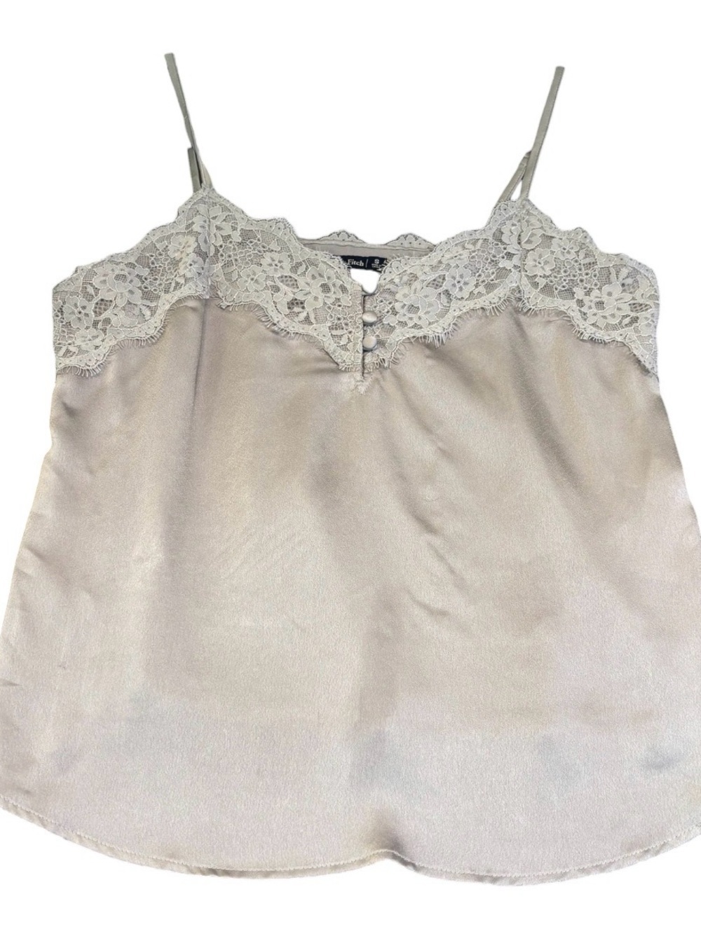 Abercrombie Satin Lace Trim Cami Top Silver Gray Silk Look Blouse Size S - Picture 3 of 8